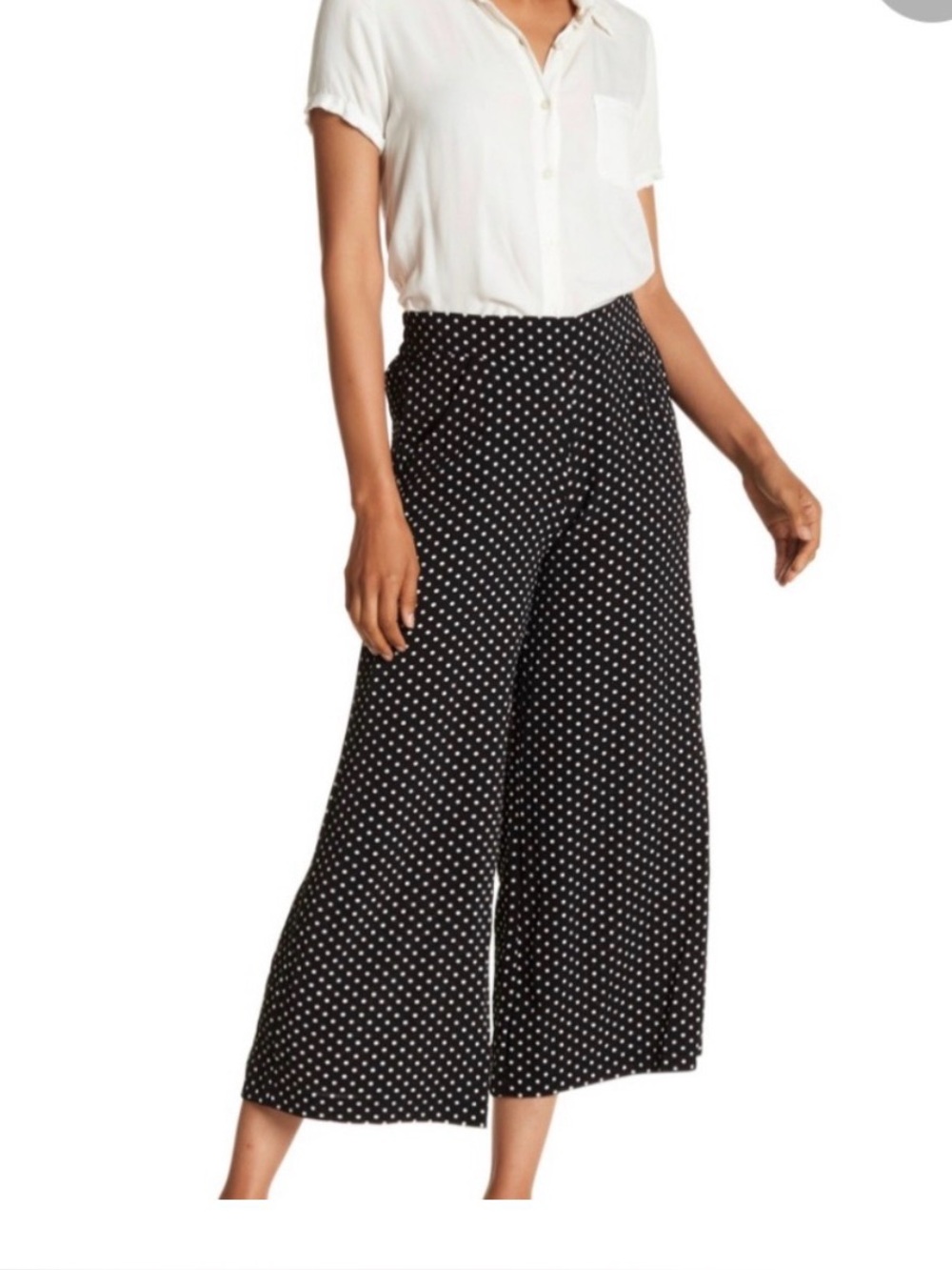 Max Studio Black Wide-Leg Polka Dot Crop Pants Large